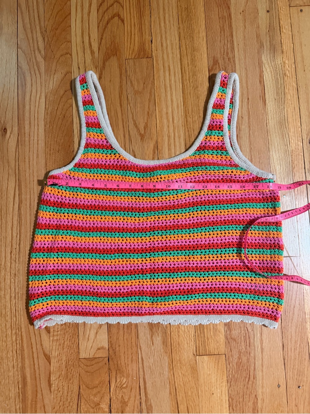 Primark Multicolor Crochet Stripe Crop Tank Top